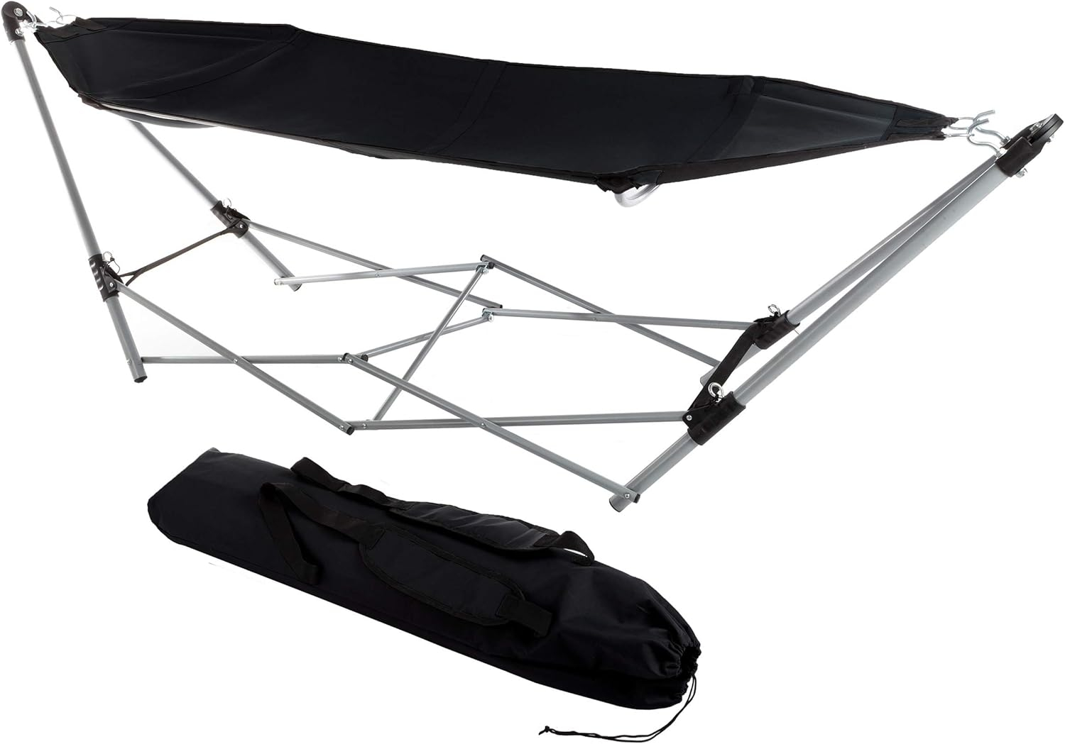 Portable Hammock with Stand - Folds and Fits into Included Carry Bag for Easy Travel- Perfect for Backyard Pool Beach Hiking by Lavish Home (Black)