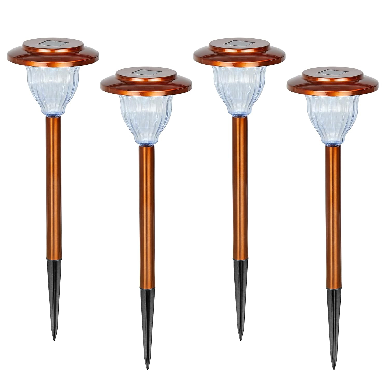 Alpine Corporation LBM174SLR-4 Solar Copper Stainless Steel Pathway LED Lights, 15" H, Bronze, Set of 4