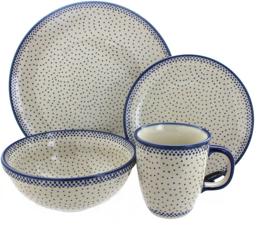 Blue Rose Polish Pottery Small Dots 4 Piece Place Setting - Service for 1