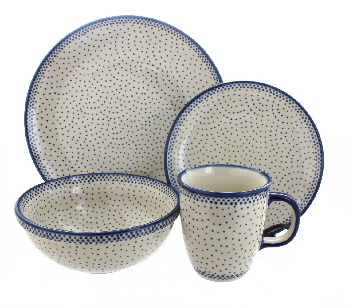 Blue Rose Polish Pottery Small Dots 4 Piece Place Setting - Service for 1
