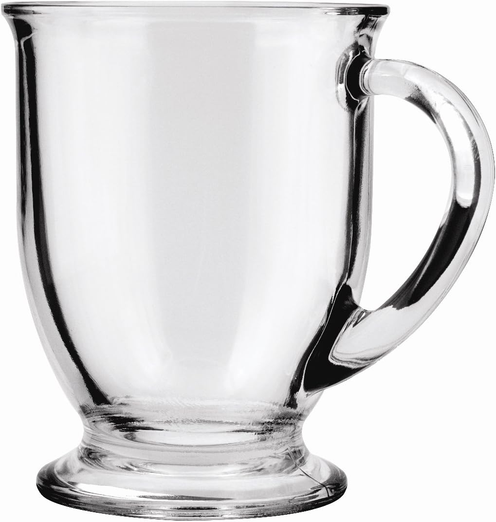 Anchor Hocking Café Glass Coffee Mugs, 16 oz, Set of 6