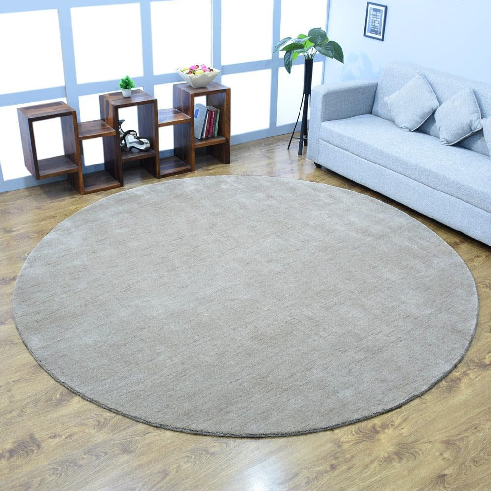 Rugsotic Carpets Alfombras Hechas a Mano Telar Anudado Redondo 10'x10' Lana Beige para Uso en Interiores