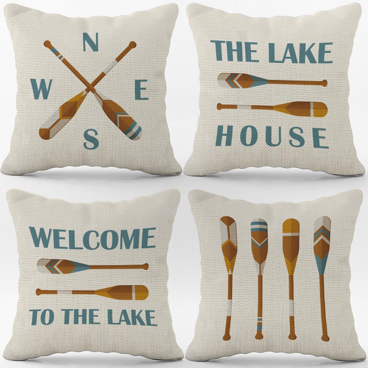The Lake House Lake Throw Pillow Case, 18 x 18 Inch Set of 4, Lake Paddle Decor, Lake House Rules Decor, Lake House Decor, Lake House Room Decor Pillows Cover for Sofa Couch Bed (Blue)