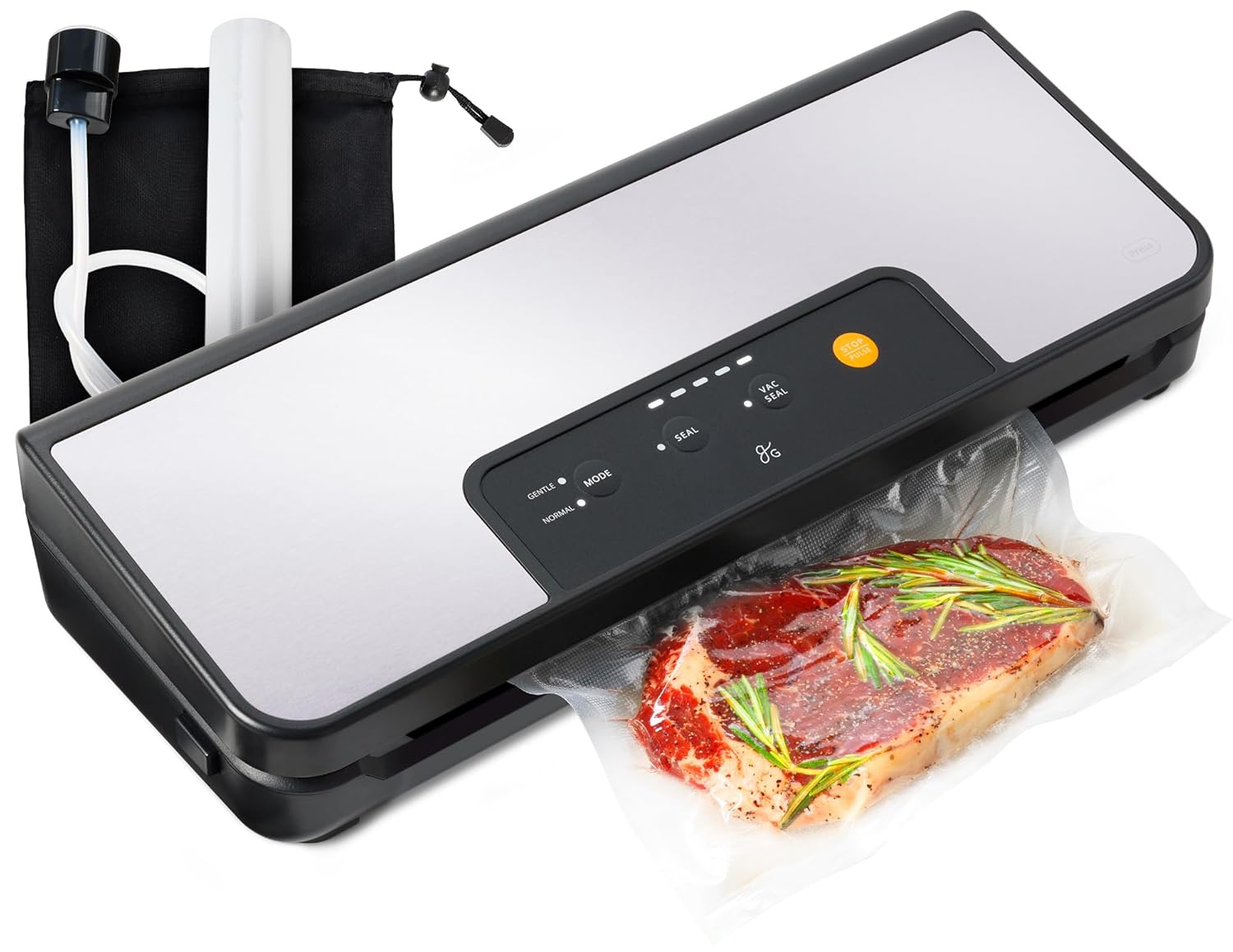 Greater Goods Vacuum Sealer Machine for Sous Vide Cooker, Freezer Bags, and More, with 1 Roll of Vacuum Seal Bags (Onyx Black)