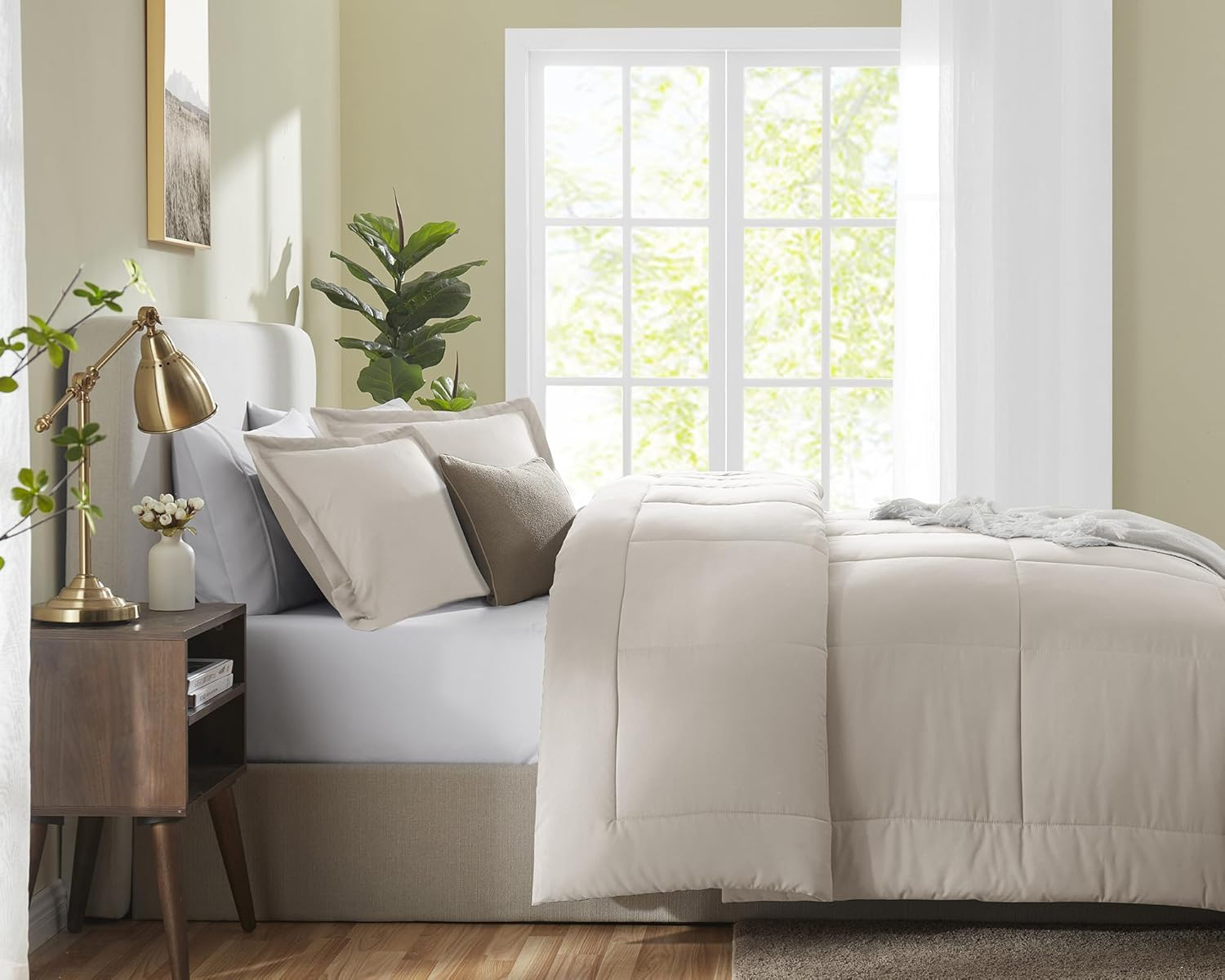 CozyLux Queen Size Comforter Sets - Beige Comforter Queen Size, 3 Pieces Box Stitched Soft Lightweight Bed Set, All Season Bedding Sets with 1 Down Alternative Comforter and 2 Pillow Shams