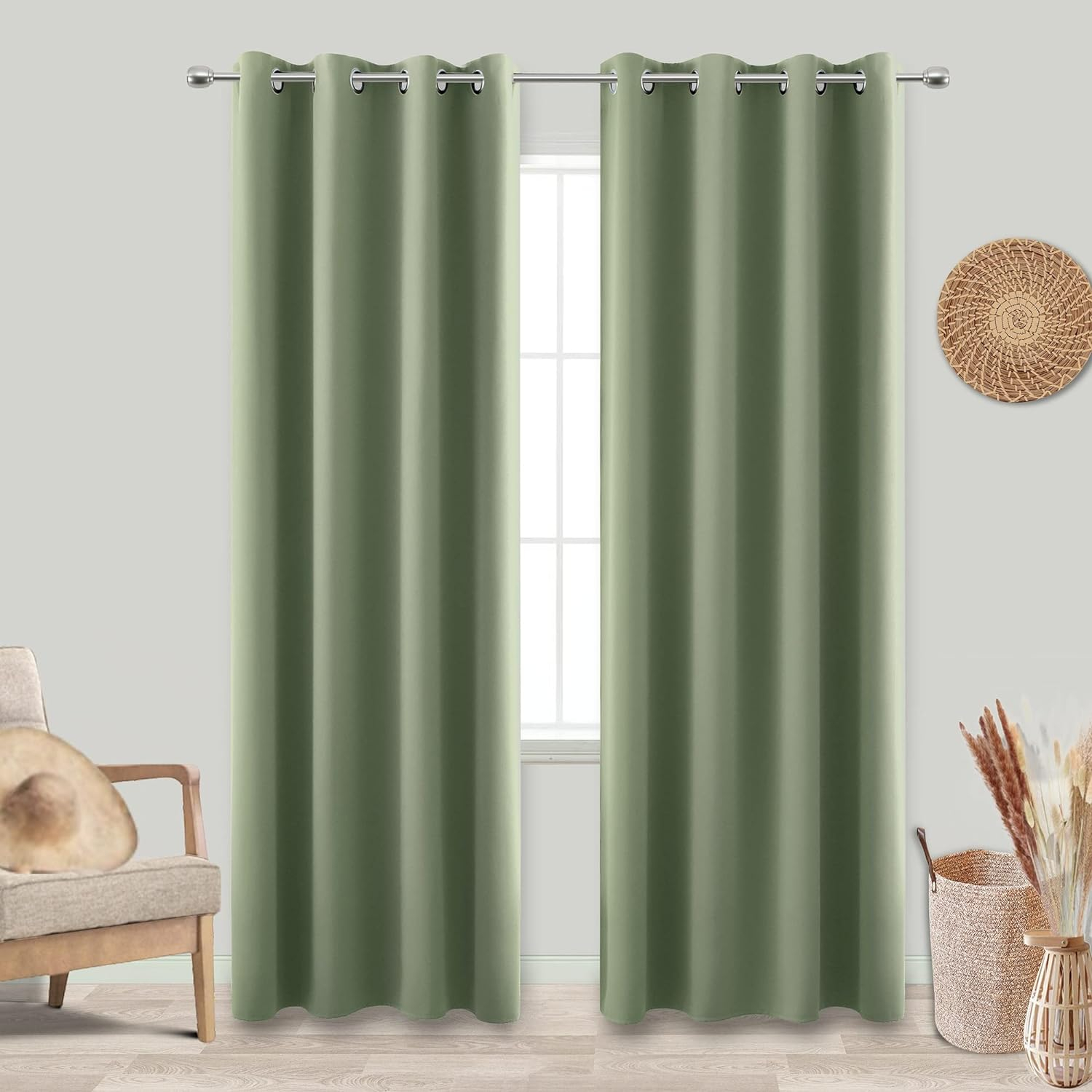 2 Pcs 84 Inch Heavy Insulated Blackout Curtain Panels Sage Green