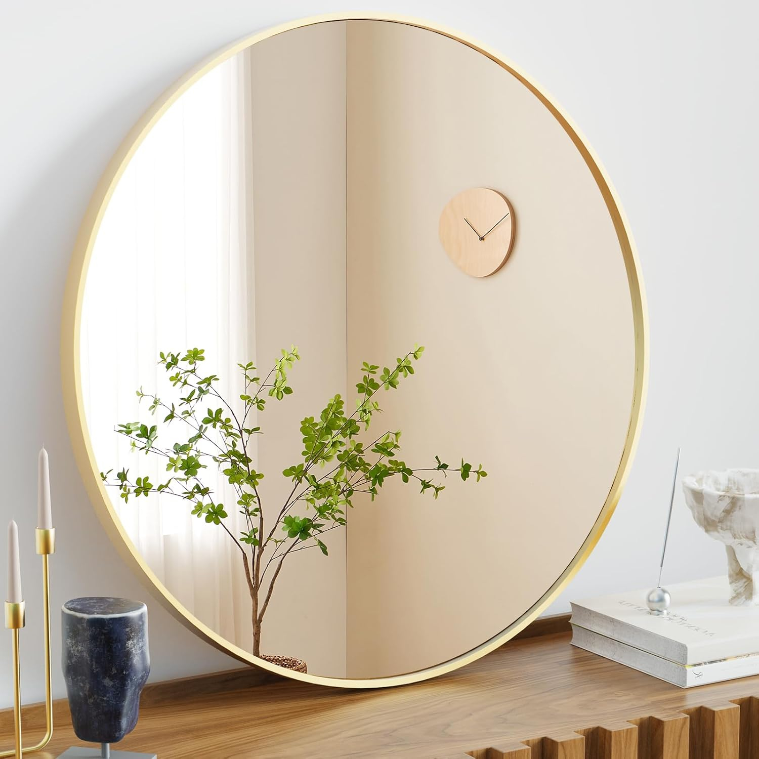 gold Round Wall Mirror, Bathroom Mirrors for Over Sink, Circle Mirror for Bathroom, Entryway, Bedroom, Vanity (24 Inch)
