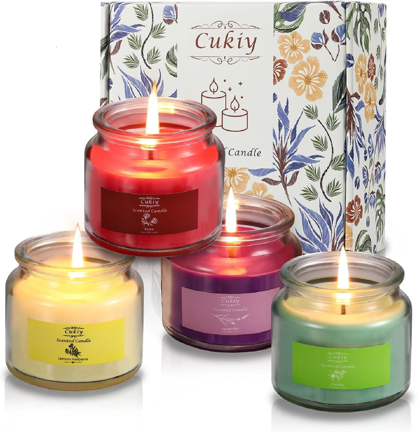 Scented Candles, Cukiy Jar Candle Classic Scent 4 Pack, Exquisite Colorful Smoke-Free Fragrant Aromatherapy Gift Set