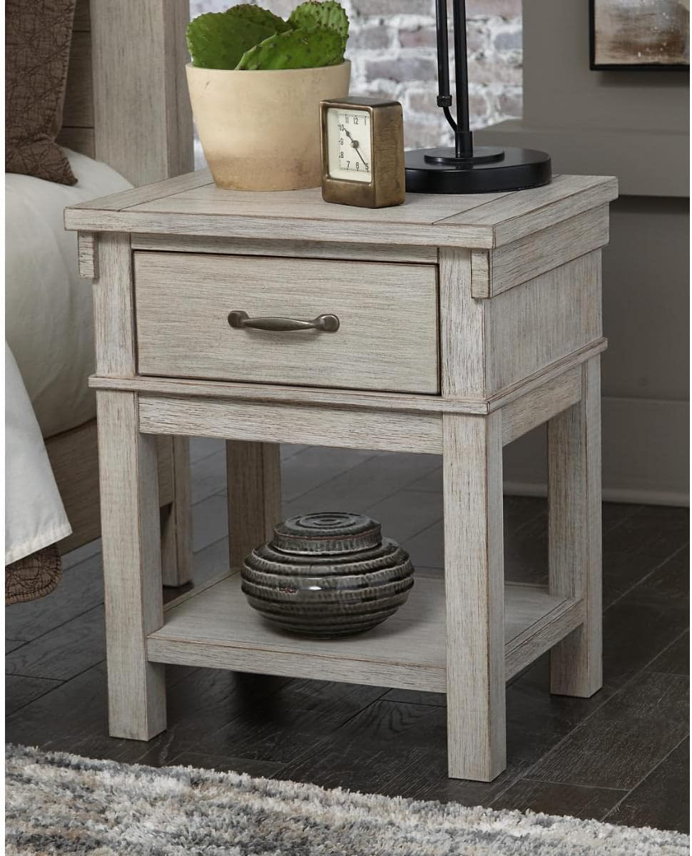 Transitional Beige 1-Drawer Nightstand with Brushed Nickel-Tone Handle