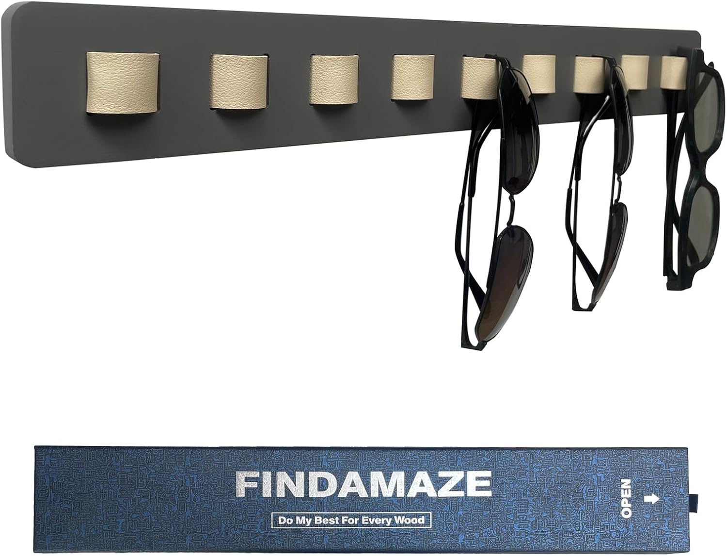 Sunglasses Organizer Wall Mounted Wood Sunglass Holder for Home Glasses Holder/Sunglasses Rack,Home Decor (Gray-1pcs-long)