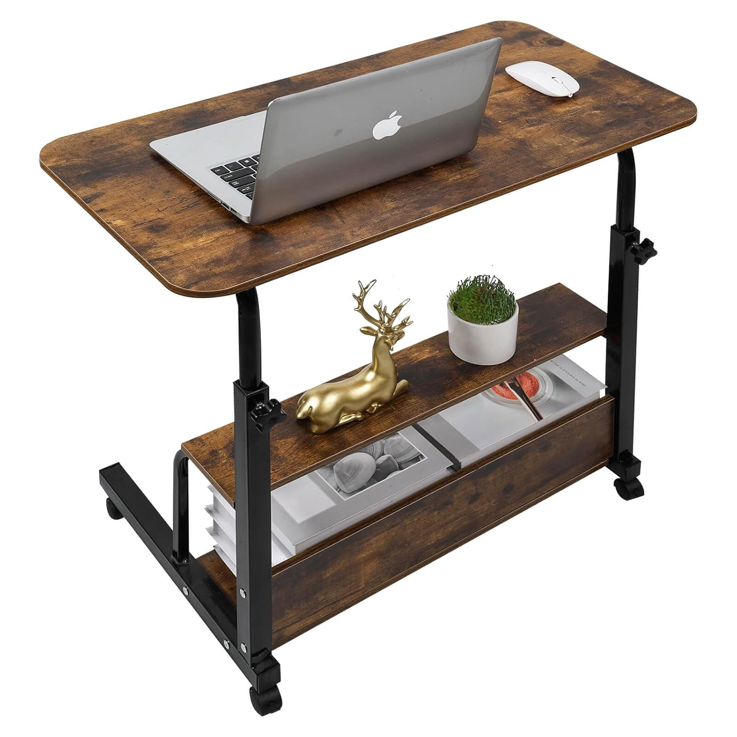 Adjustable Height Mobile Computer Desk for Small Space Rolling Writing with Wheels Corner Home Office Study Portable Desks Standing Desk Rolling Desk Mobile Laptop Table Size 31.5X15.7 Inch Brownish