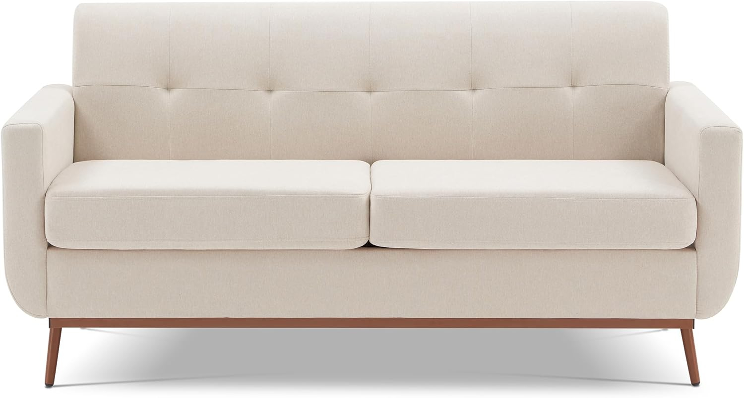 65" Loveseat Sofa, Mid Century Modern Love Seat Couches for Living Room, Comfy Button Tufted Upholstered Sofa Couch for Bedroom, Solid & Easy to Install Small Couch for Small Spaces, Dark Grey