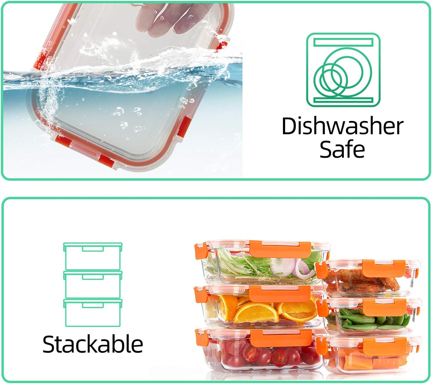 Orange Borosilicate Glass Lunch Box Set with Lids