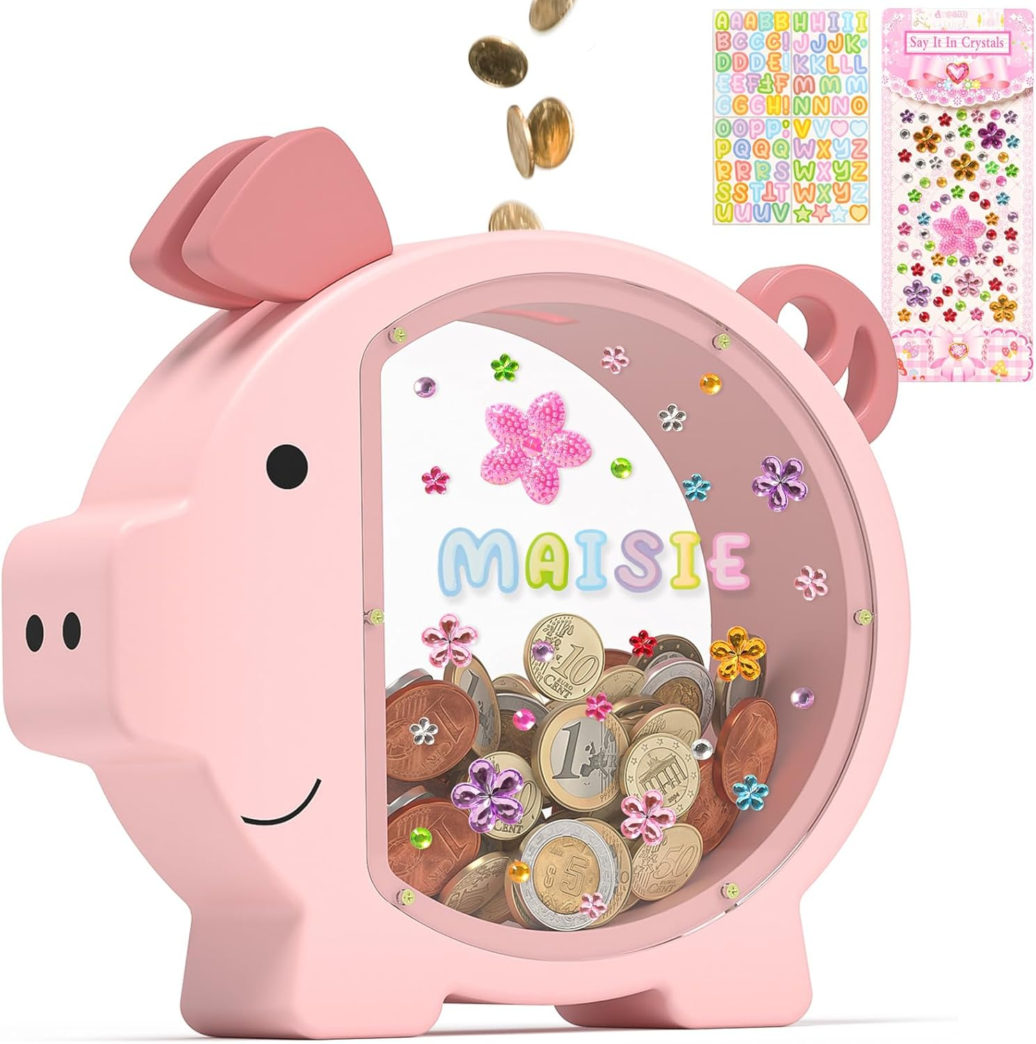 Summidate Wooden Piggy Bank for Boys, Large Unbreakable Money Bank for Kids Adults, Bills Coin Change Money Saving Money Jar Personalized Present for Birthday Christmas& Decor