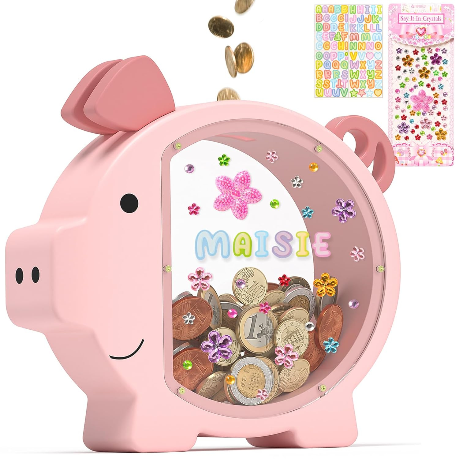Summidate Wooden Piggy Bank for Boys, Large Unbreakable Money Bank for Kids Adults, Bills Coin Change Money Saving Money Jar Personalized Present for Birthday Christmas& Decor