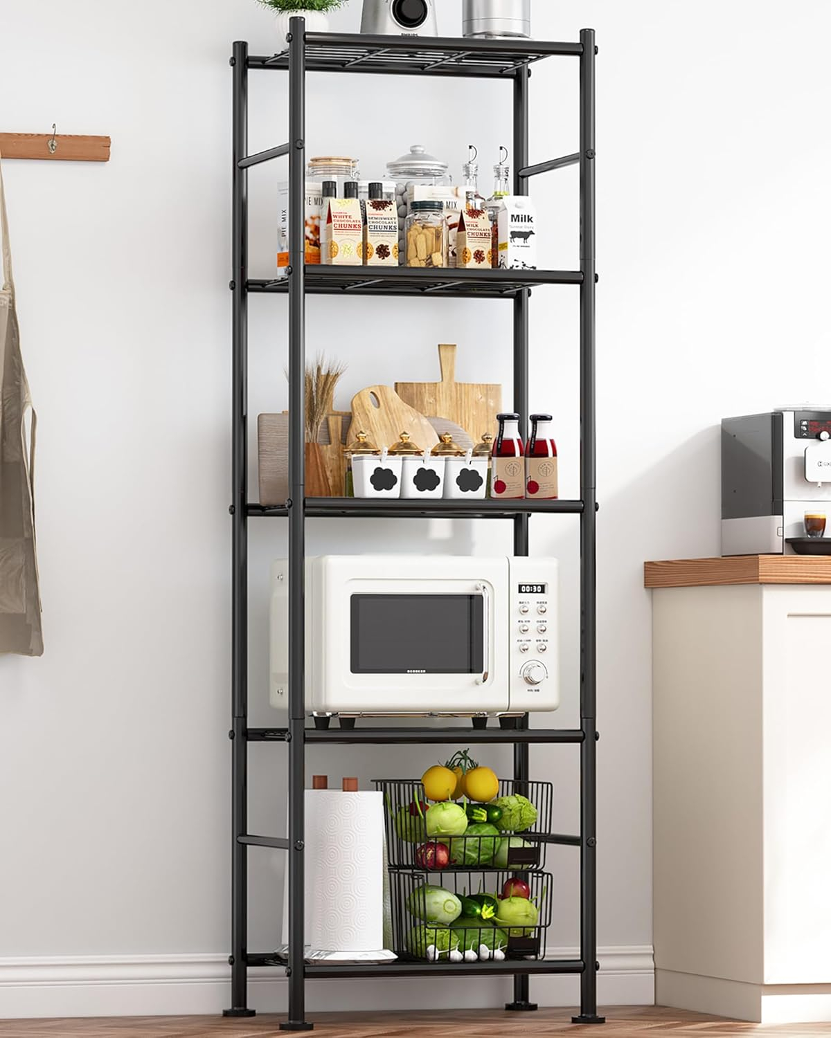 Storage Shelves - 5 Tier Shelf Organizer, Heavy Duty Garage Shelving Unit with Leveling Feet, Stable Metal Shelves Organizer for Pantry, Kitchen and Closet, 33.1" W X 12.6" D X 72.0" H, Black