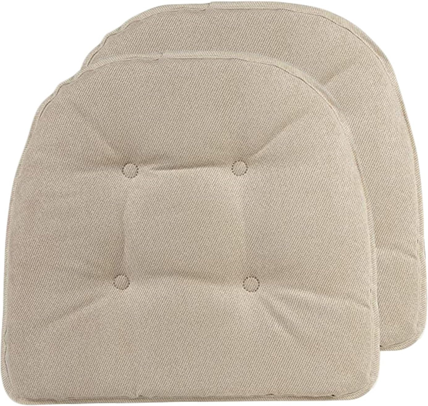 Non-Slip Tufted Chair Cushions for Dining Room, Kitchen and Office Use, U-Shaped Skid-Proof Seat Pad, 15x16 Inches, 2 Pack, Stone