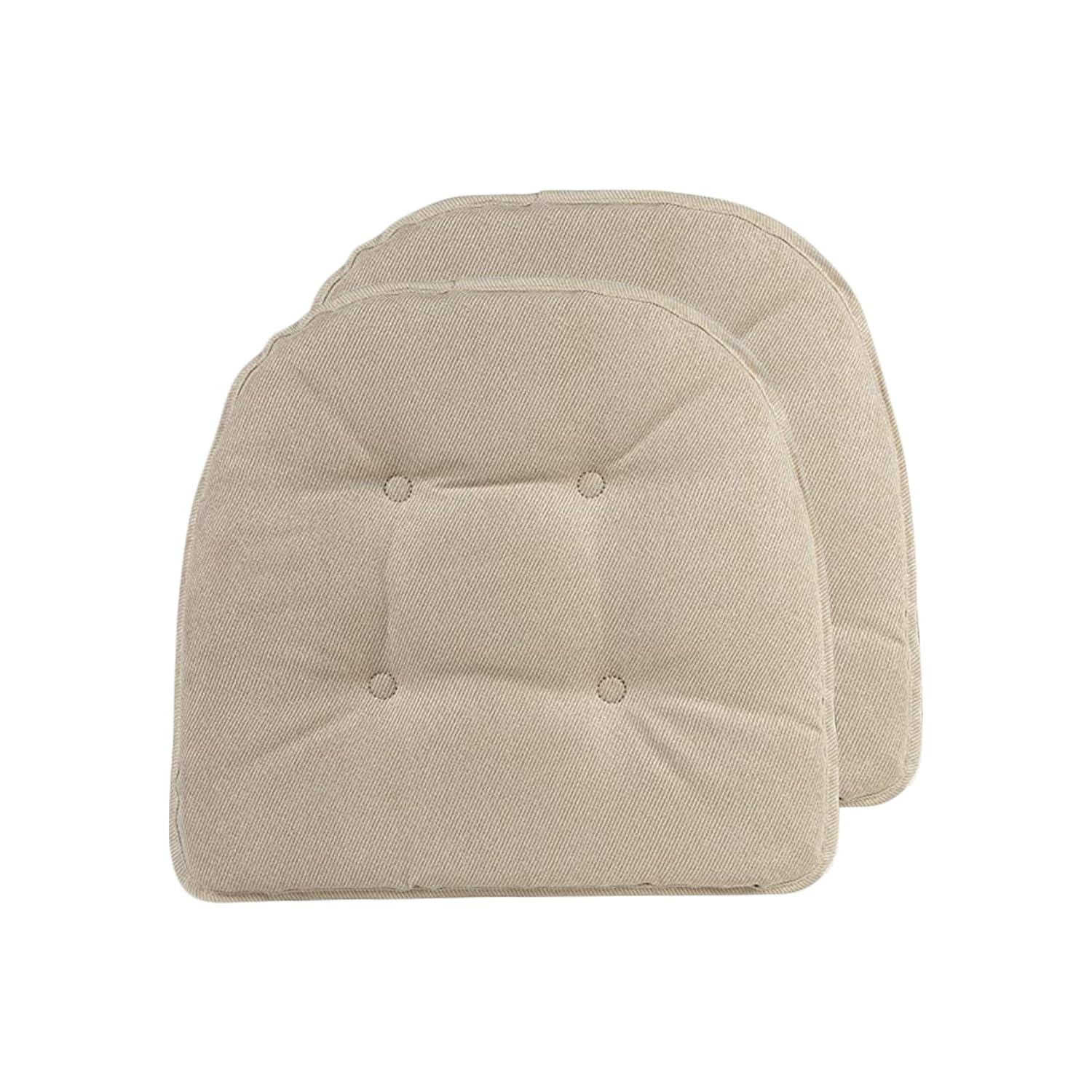 Non-Slip Tufted Chair Cushions for Dining Room, Kitchen and Office Use, U-Shaped Skid-Proof Seat Pad, 15x16 Inches, 2 Pack, Stone