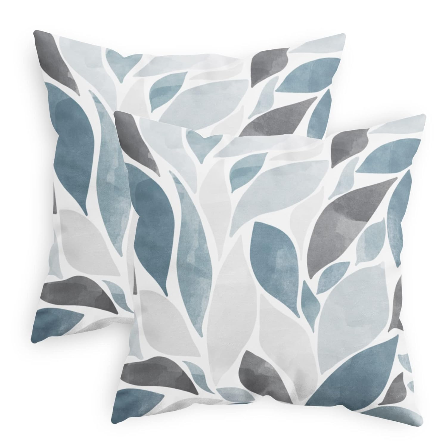 Art Deco Blue and Gray Polyester Floral Throw Pillow Set