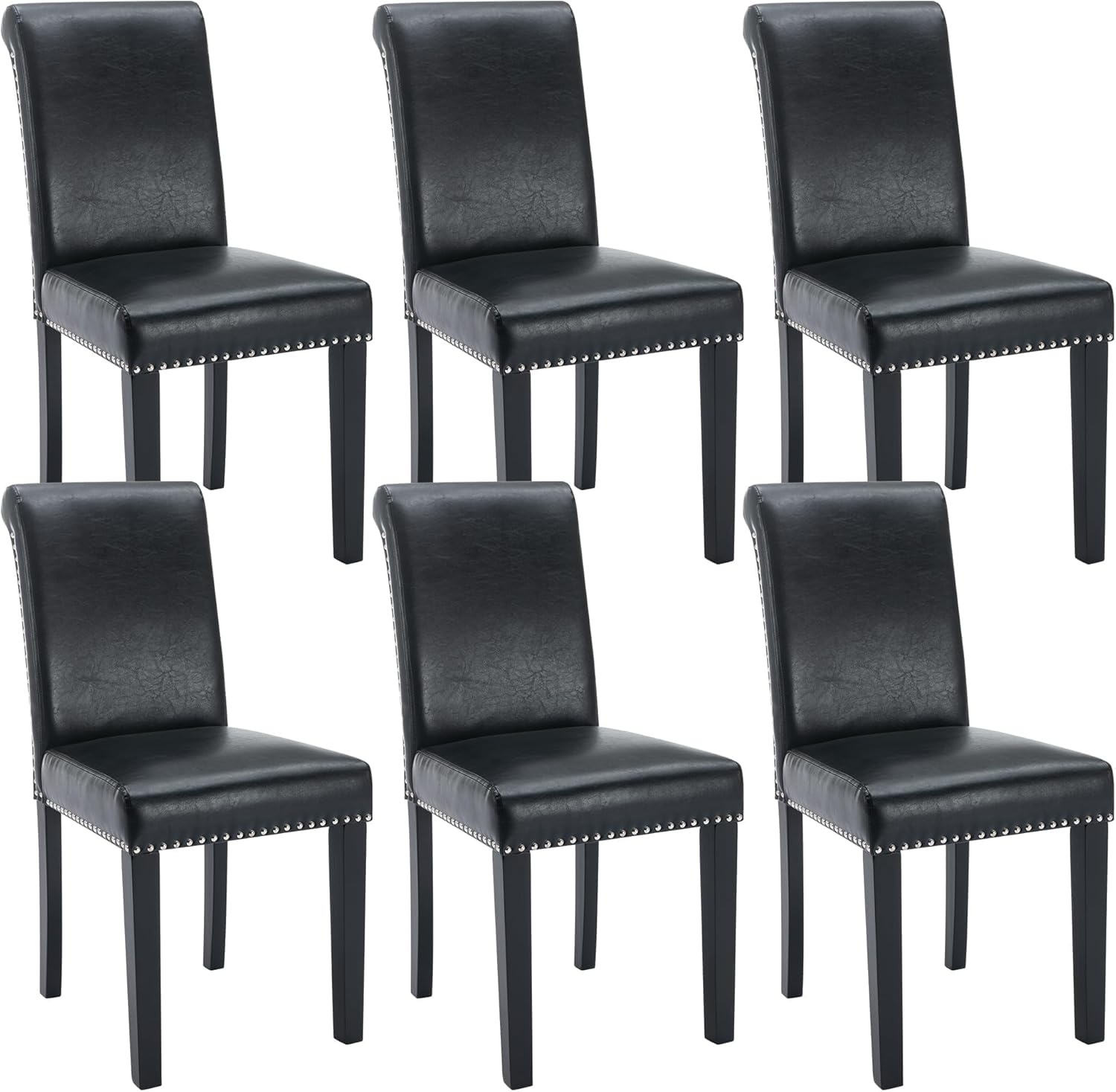 Westice Dining Room Chairs Set of 6 Upholstered PU Leather Kitchen Chairs Dining Room Side Chair with Nailhead Trim and Rubber Wood Legs for Small Space Apartment, Brown