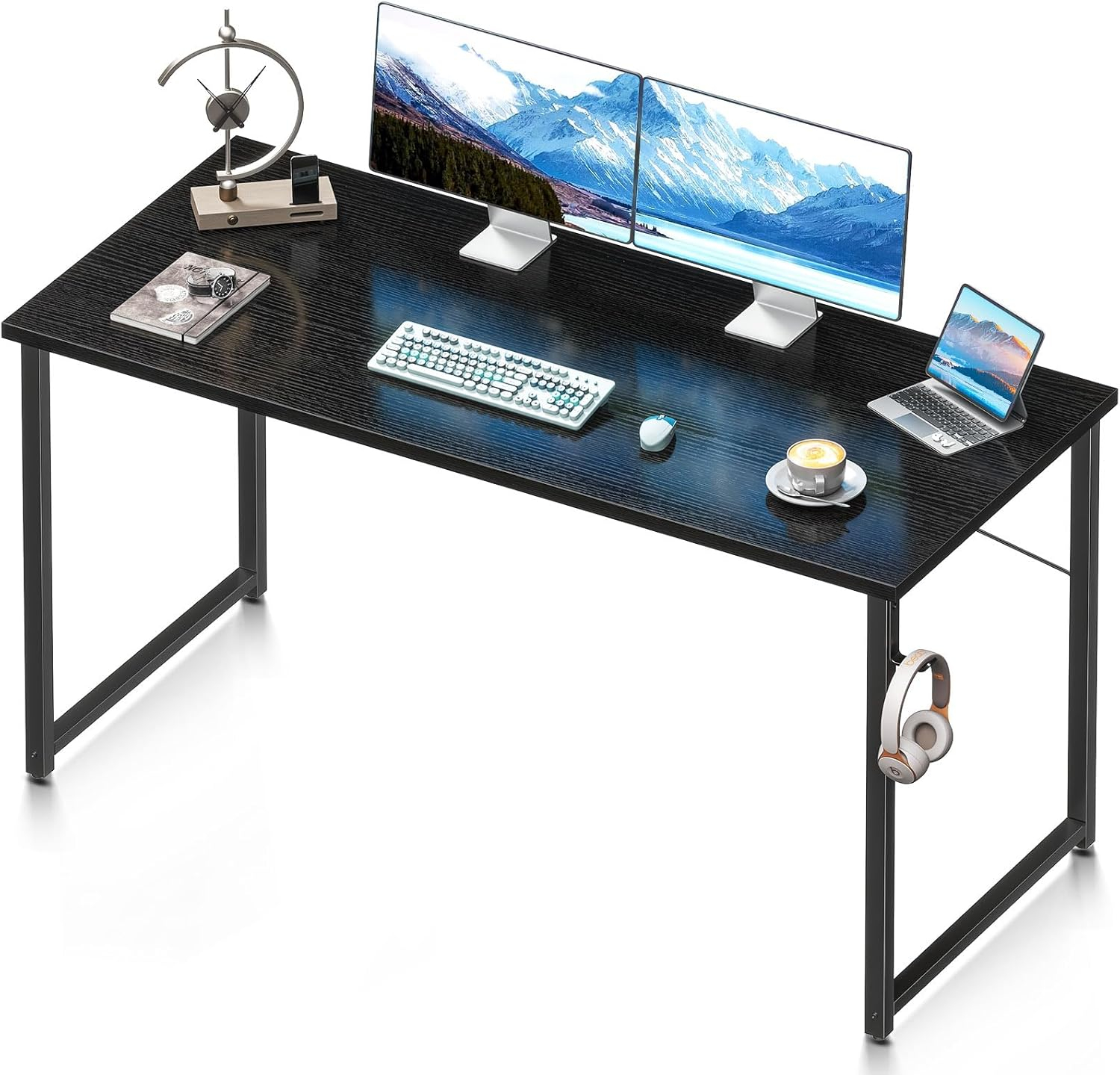Coleshome 55 Inch Computer Desk, Modern Simple Style Desk for Home Office, Study Student Writing Desk, Black