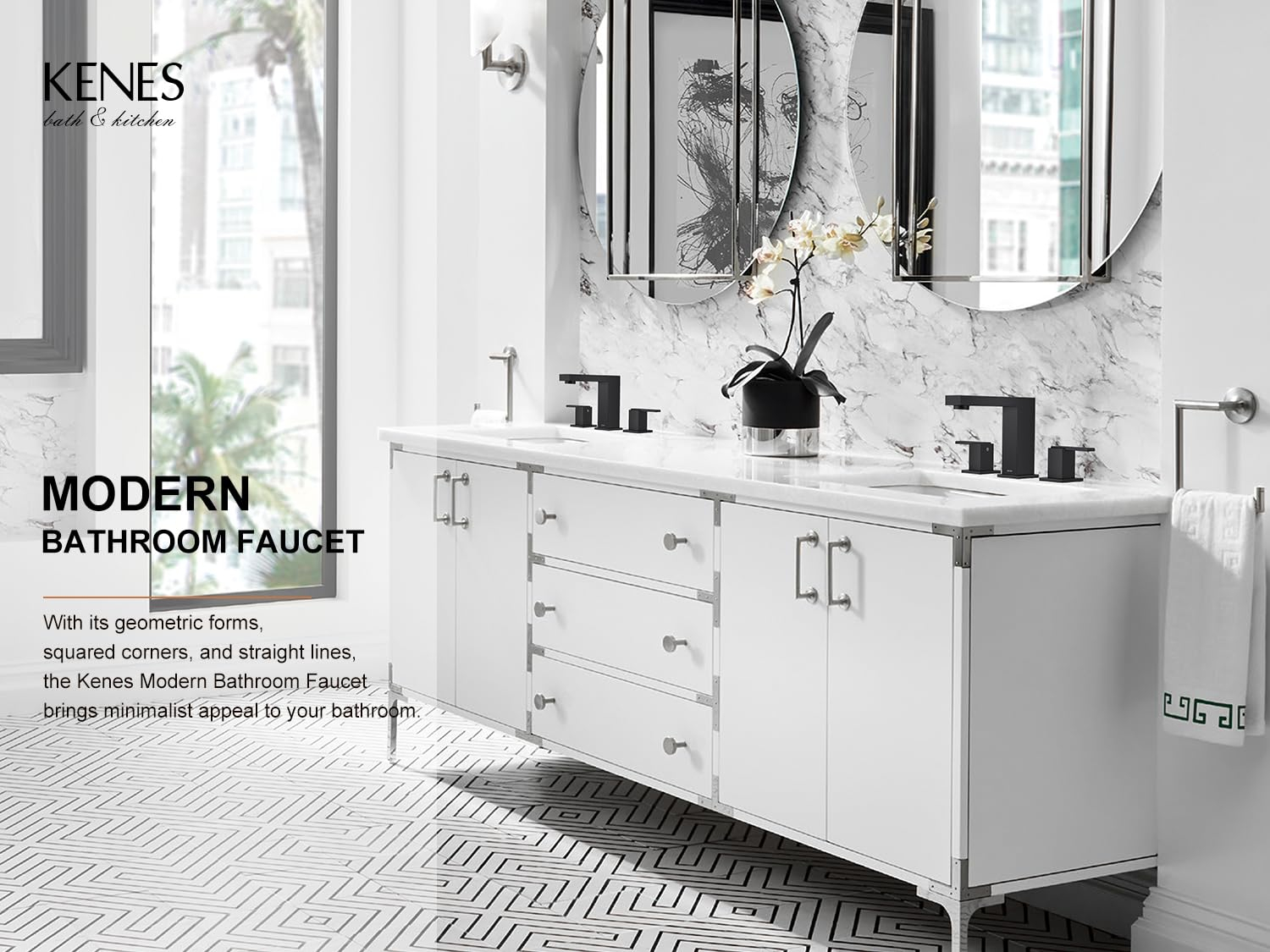 KENES Matte Black Widespread Bathroom Faucet Two Handle Bathroom Sink Faucets Black 3 Hole, 8-Inch 3 Pieces Bathroom Vanity Faucet Lavatory Faucet with Supply Lines, KE-9050-2