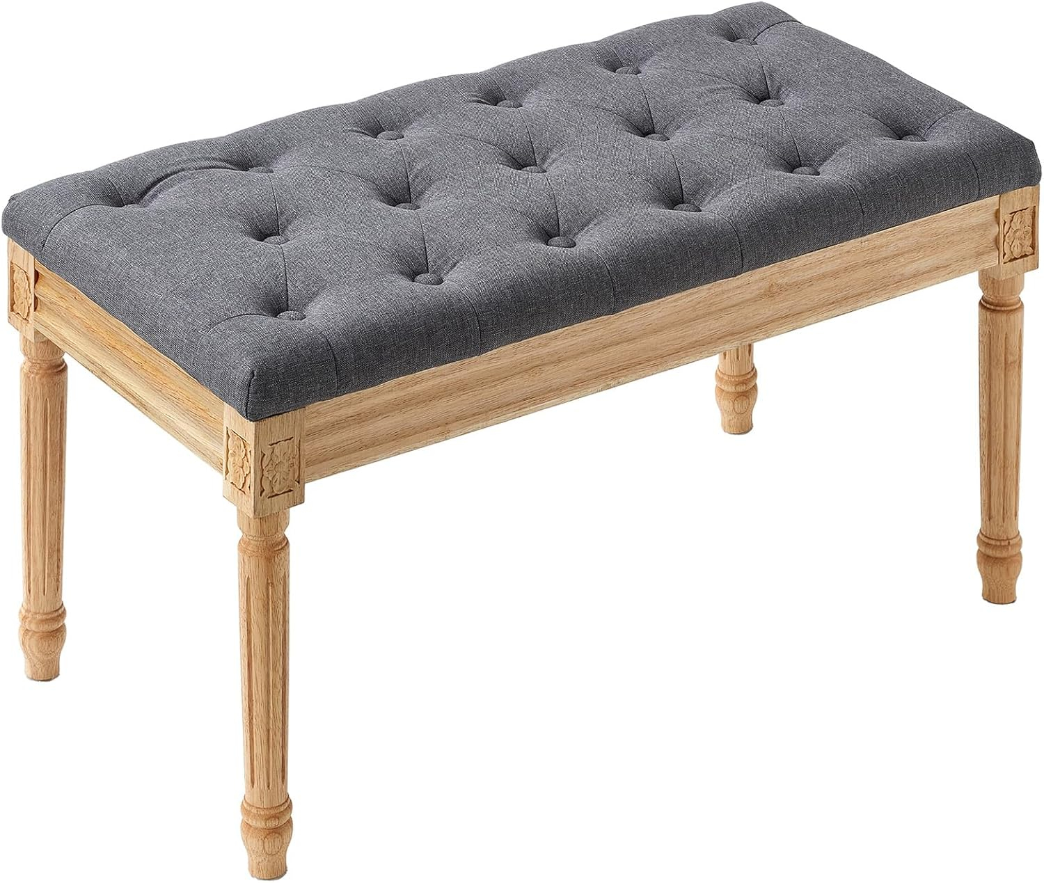 VEVOR Entryway Bench Upholstered Ottoman, Bedroom Bench for End of Bed Foam Padded Cushion & Rubberwood Legs, Tufted Footrest Stool for Dining, Living Room, Hallway, 32 x 16 x 19 Inches, Dark Gray