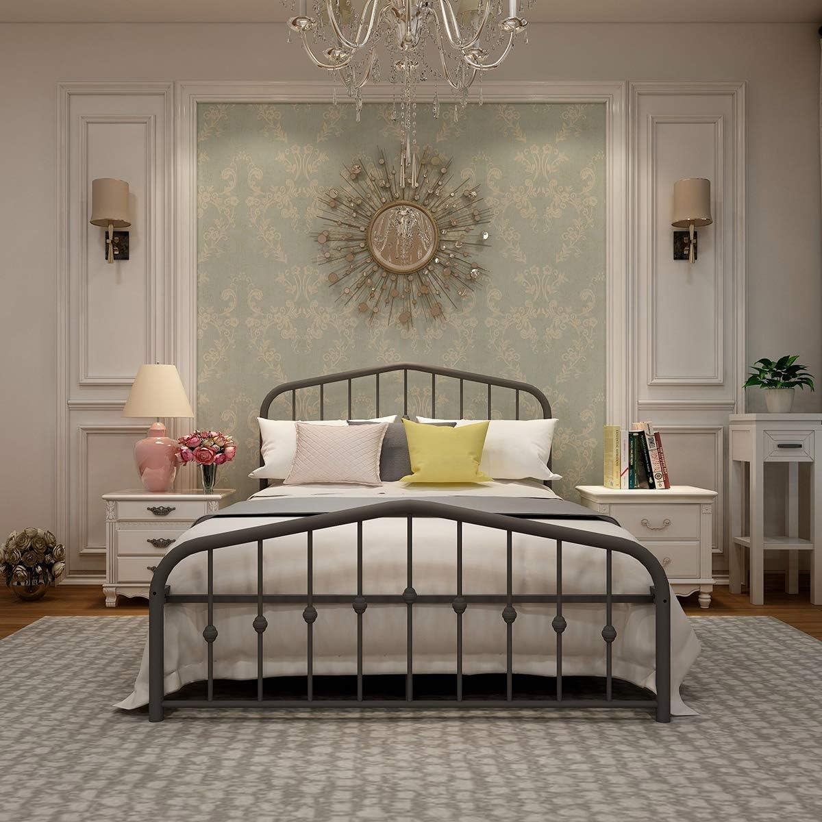 alazyhome Metal Bed Frame Full Size Platform No Box Spring Needed with Vintage Headboard and Footboard Premium Steel Slat Support Mattress Foundation Gold