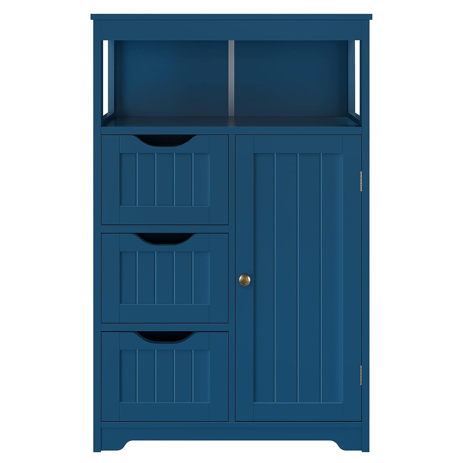 Topeakmart Wood Bathroom Floor Cabinet, Free Standing Storage Cabinet with 3 Drawers and Cupboard for Hallway/Entryway/Living Room Accent Furniture, Navy Blue