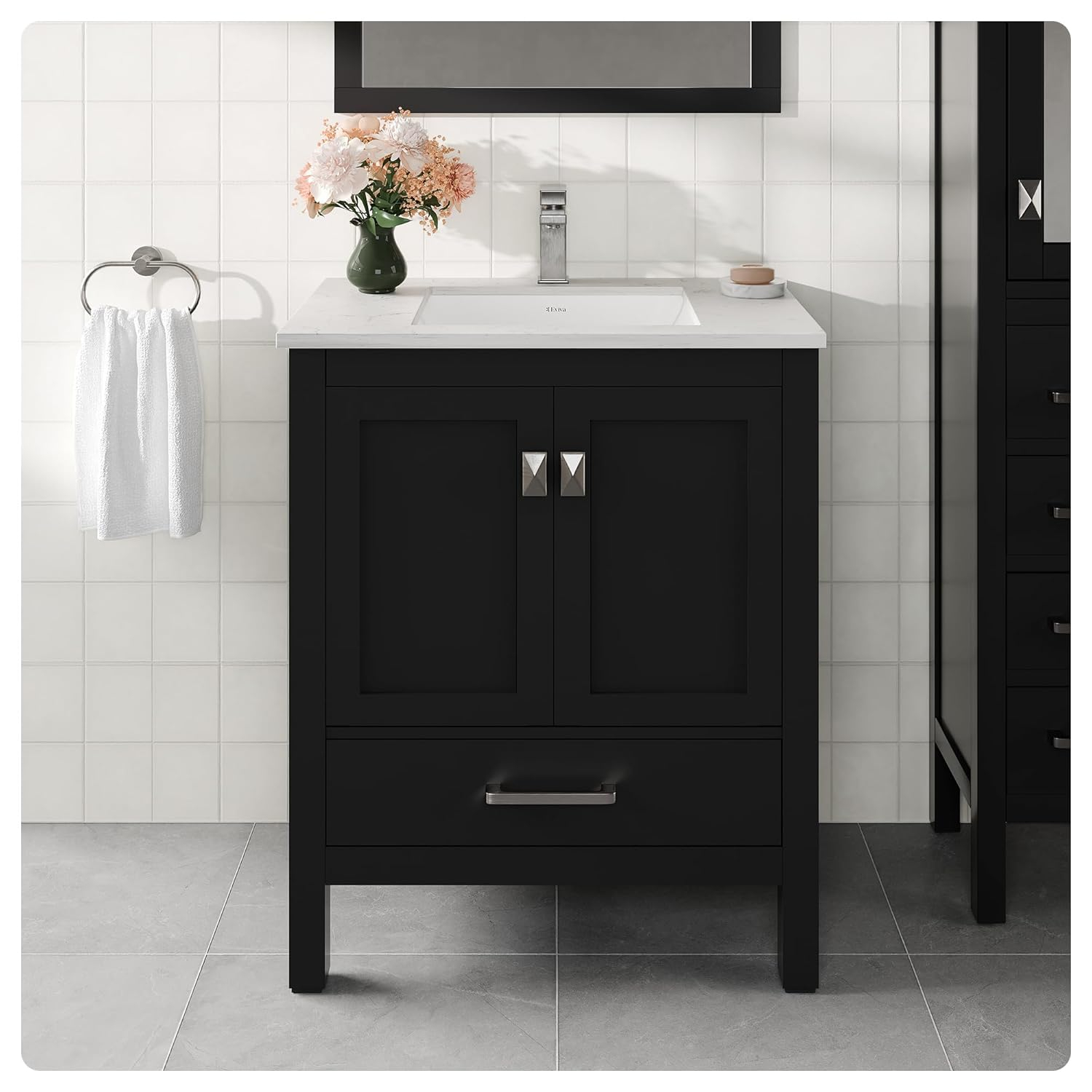 Eviva Aberdeen 30" Espresso Transitional Bathroom Vanity w/ White Carrara Top