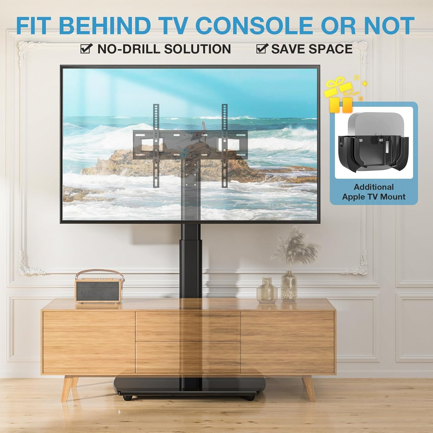 YOMT Universal TV Floor Stand with Mount for 27-70 Inch LCD LED OLED TVs, Swivel Height Adjustable Tall TV Stand, Space Saving Design for Corner Bedroom Living Room, Black