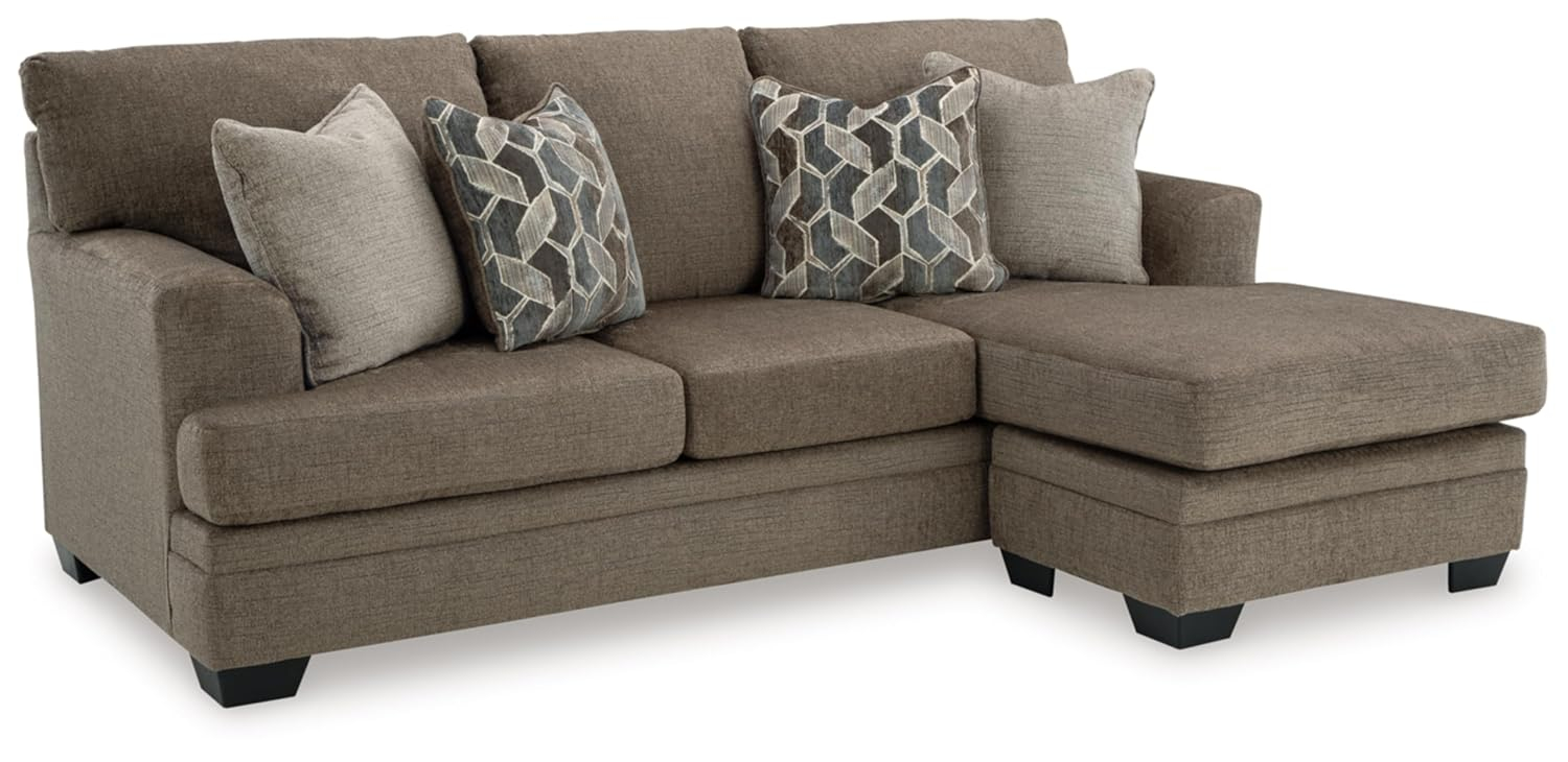 Nutmeg Fabric Sofa Chaise with Flared Arms and Ottoman