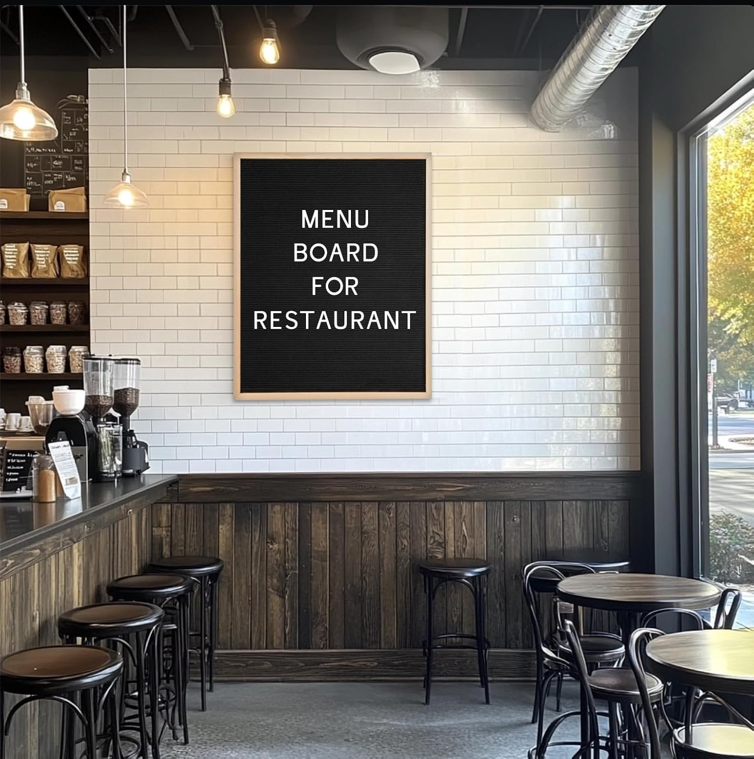 Extra Large MENU BOARD Letter Board 24x30 by Majestick Goods | Black Felt Giant Letter Board | Oak Frame Letterboard Menu for Restaurant w/Changeable Letters and Numbers Salon Price List Board (BN 2)
