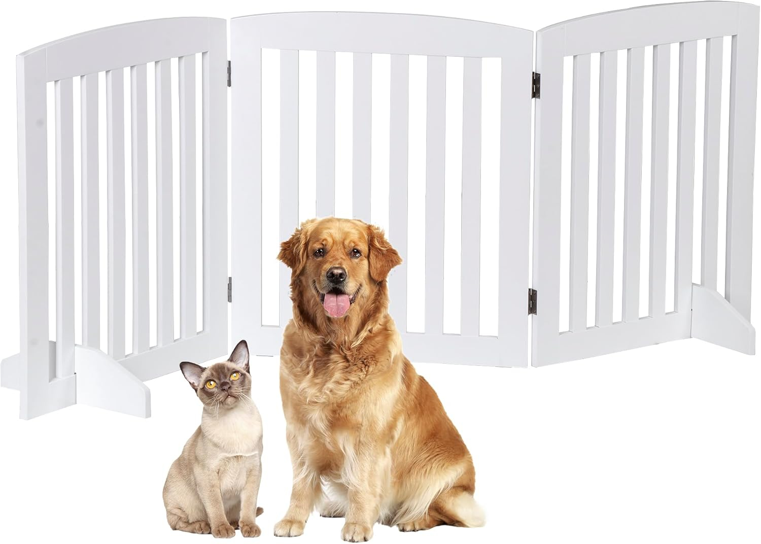 Dog Gate Pet Gate Indoor for Stairs Doorways 82x24 Inch 4 Panels Dog Fence Extra Wide Wooden