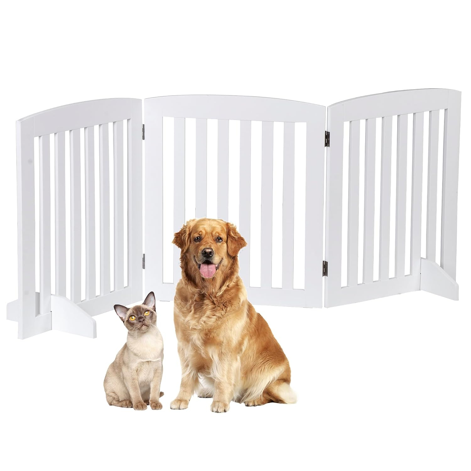 Dog Gate Pet Gate Indoor for Stairs Doorways 82x24 Inch 4 Panels Dog Fence Extra Wide Wooden