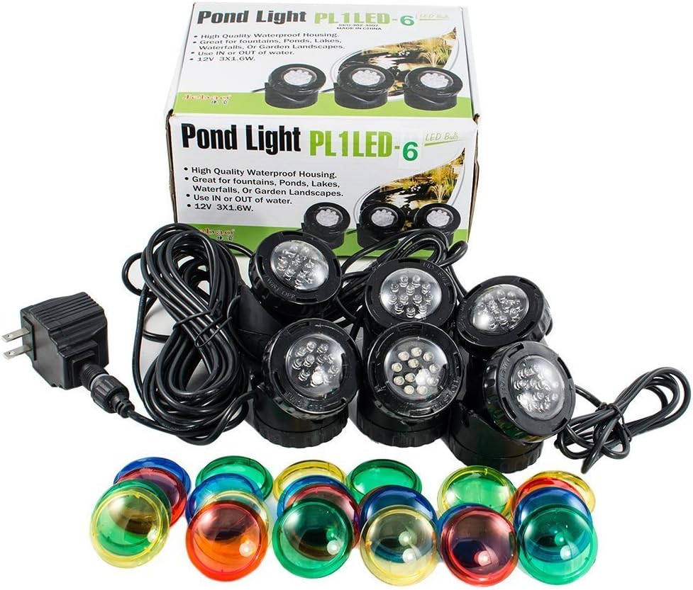 Jebao pl1led6 JPL1-LED6 Submersible Pond LED Light with Colored Lenses, Black