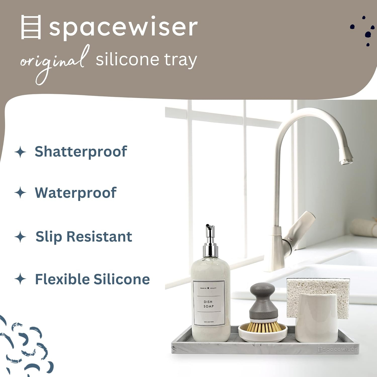 Countertop and Vanity Tray - 11.7" Shatterproof Bathroom Tray, Flexible Silicone Soap Tray for Kitchen, Toilet Tank Tray, Bathroom Trays for Counter, Perfume Candle Key Valet Tray