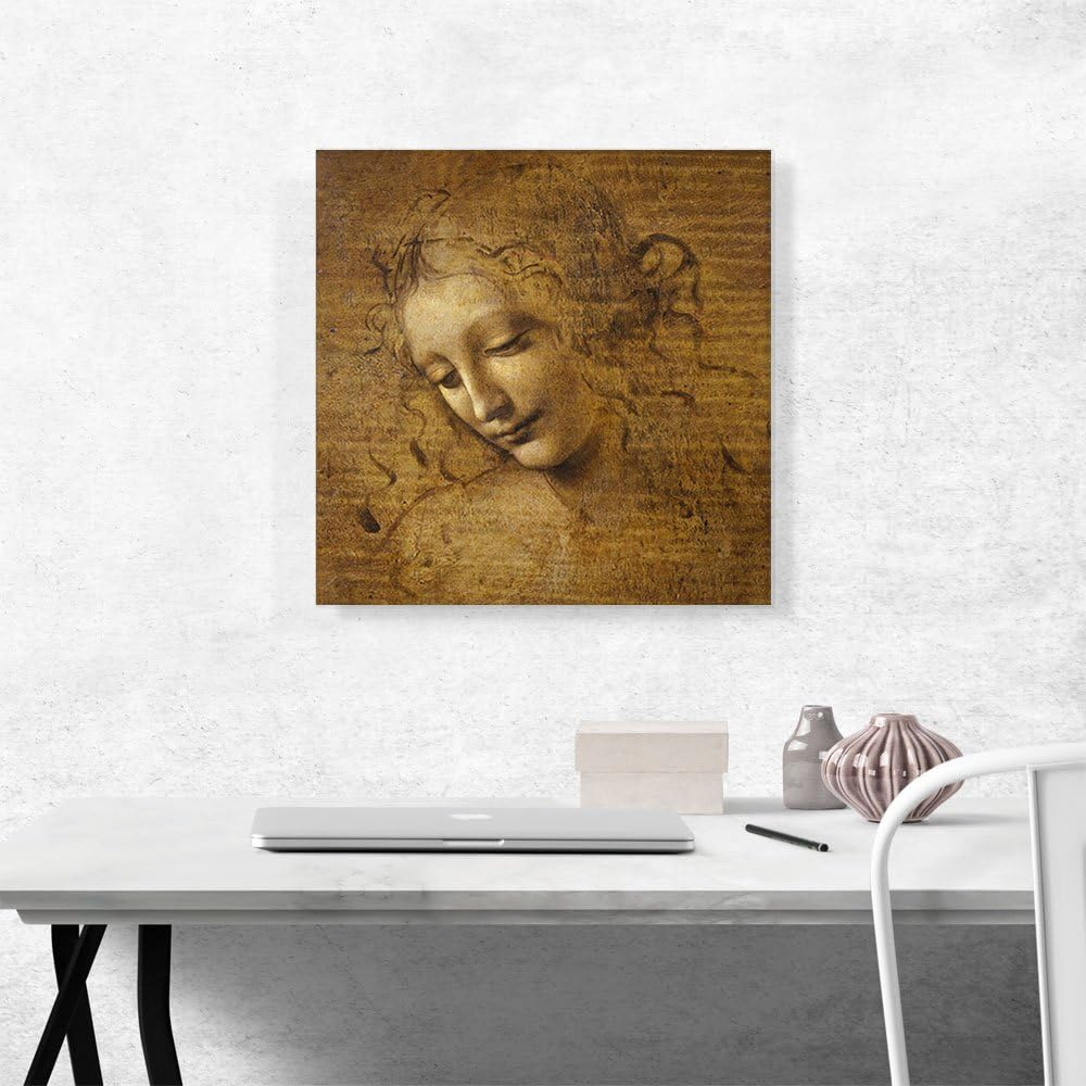 ARTCANVAS Female Head - Head and Shoulders of a Woman 1505 Canvas Art Print Stretched Framed Painting Picture Poster Giclee Wall Decor by Leonardo da Vinci - 18" x 18" (0.75" Deep)
