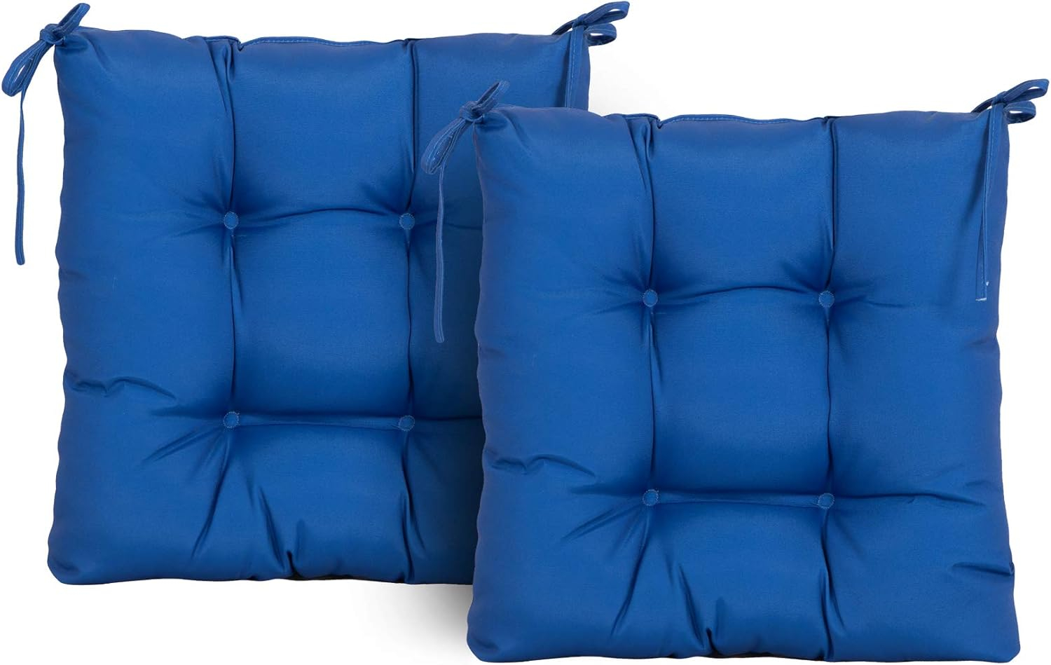 ARTPLANT Outdoor Dinning Seat Pads Cushions with Tie 19"x19"x4",Square Wicker Outdoor Tufted Cushion,Set of 2,Navy Blue