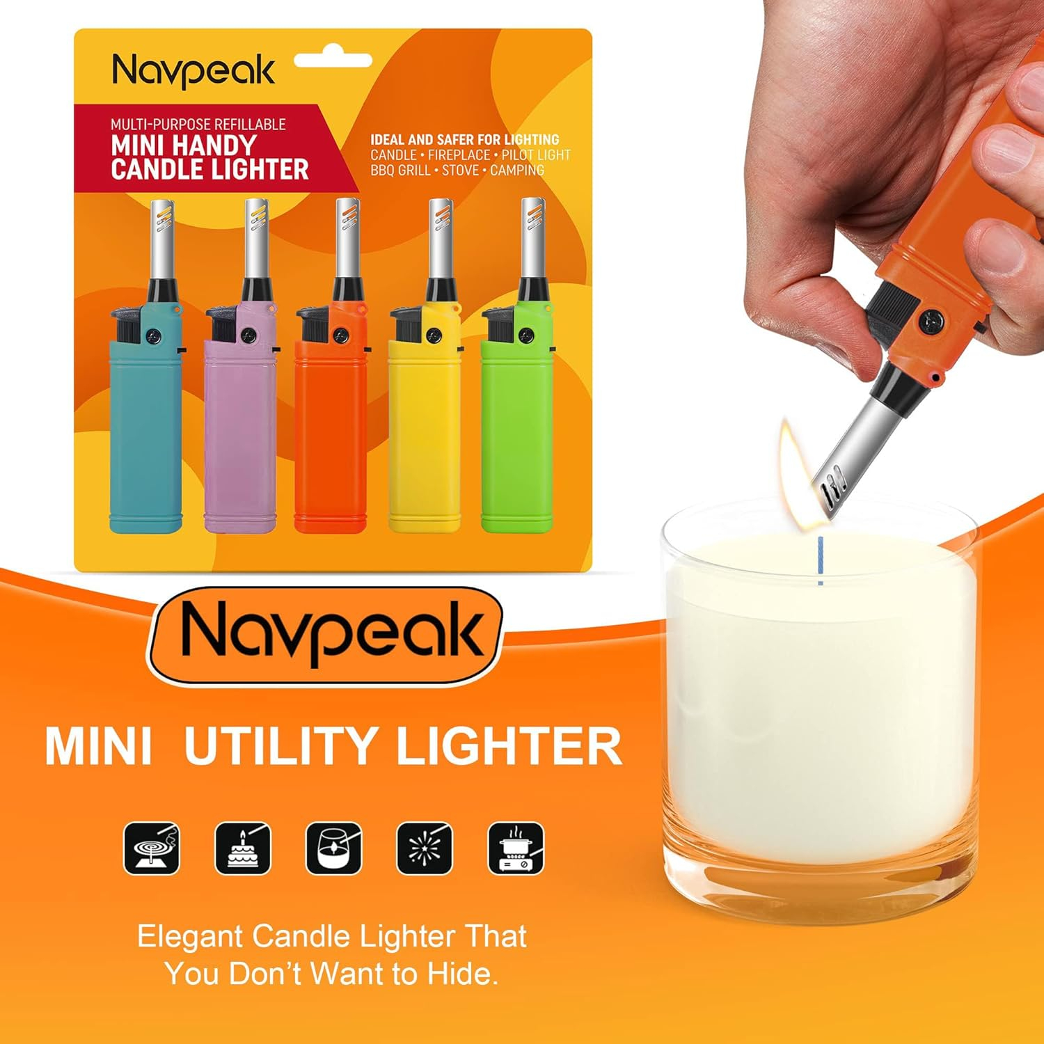 Navpeak Mini Handy Refillable Candle Lighter Set in Assorted Colors