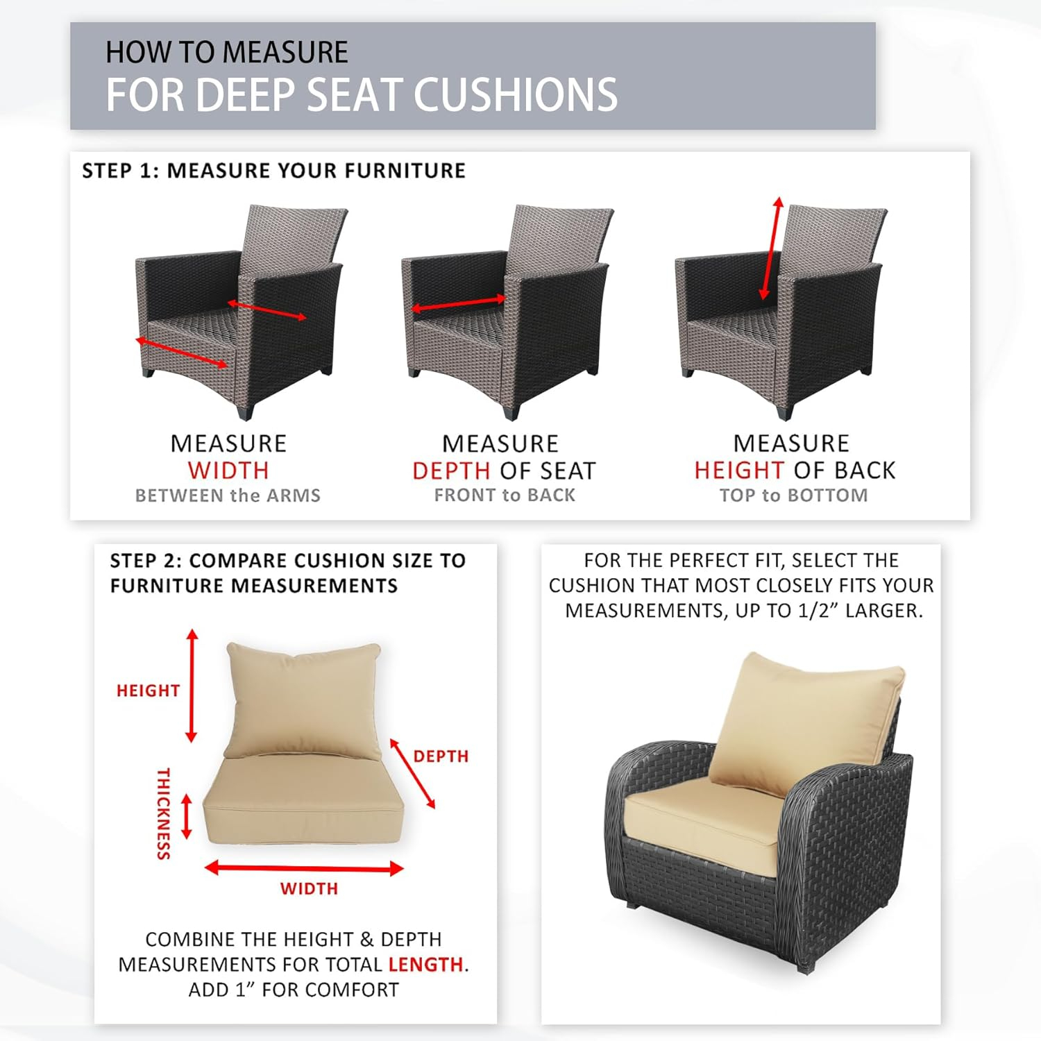 in/Outdoor Deep Beige Outdoor Deep Seat Patio Cushions 24x24 inch Patio Furniture Cushions,Fade Resistant, Deep Seat Bottom and Back Cushion for Chair, Sofa and Couch,2 Sets