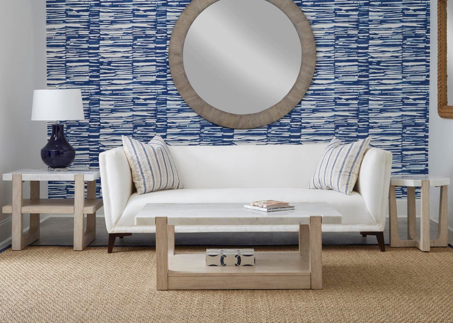 Beige and White Marble Rectangular Cocktail Table