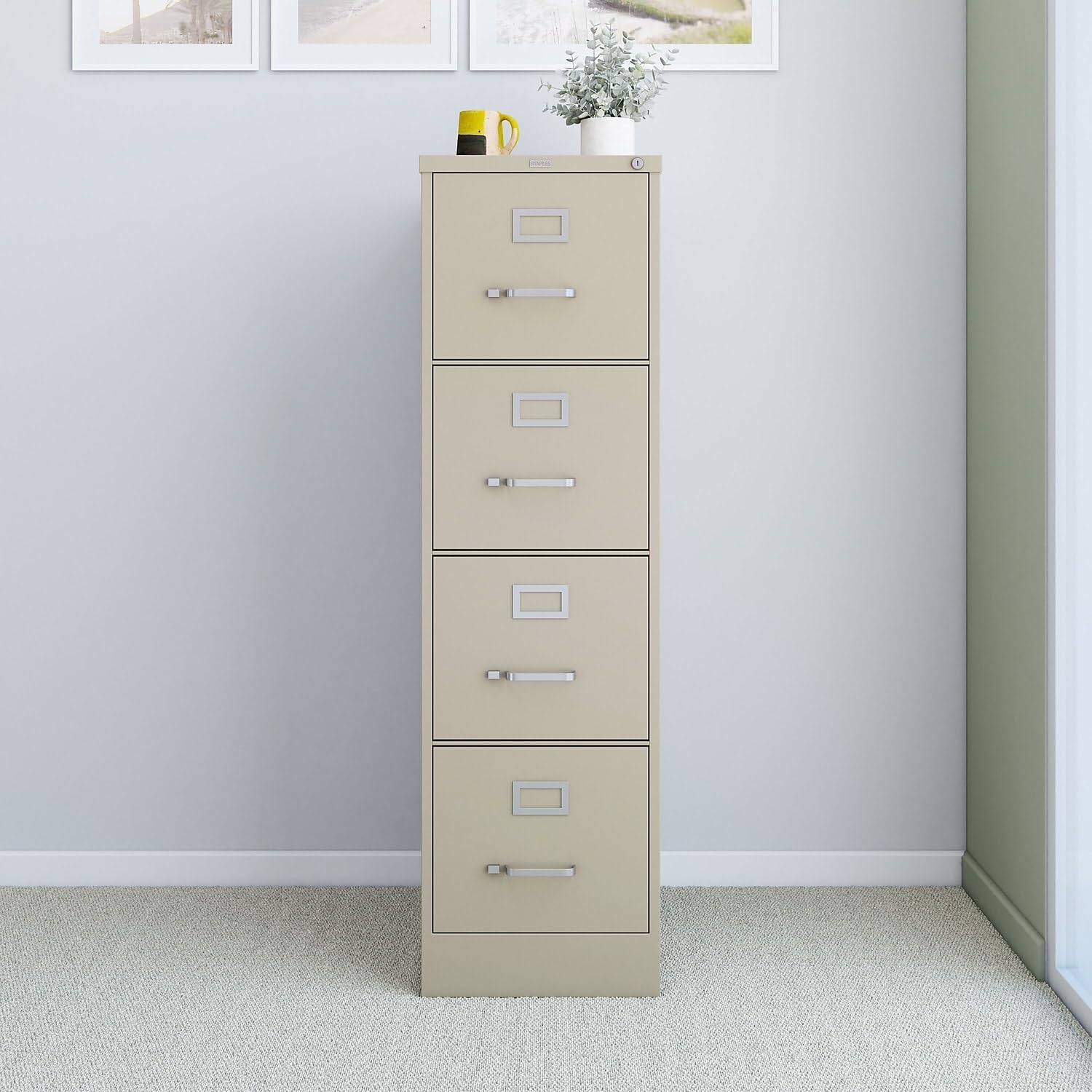Putty Beige 4-Drawer Lockable Vertical File Cabinet