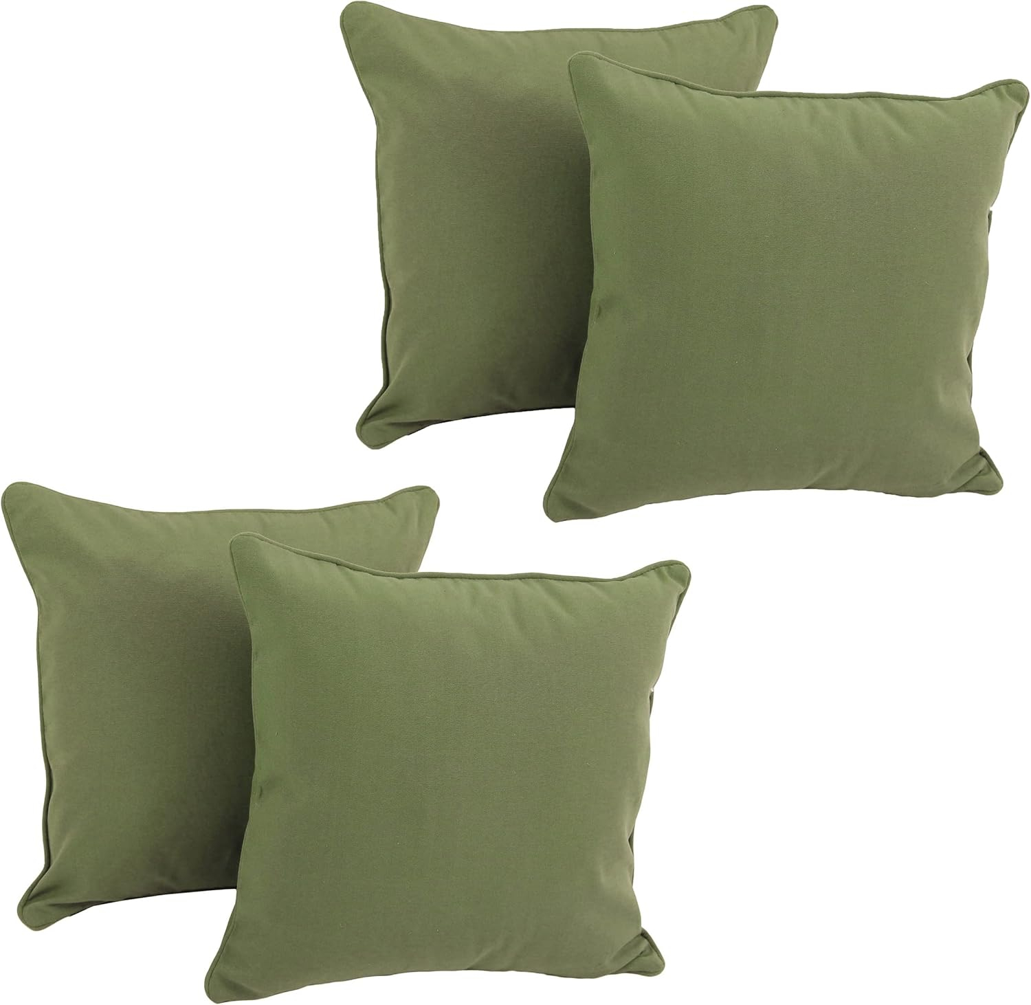 Blazing Needles  18 in. Double-Corded Solid Twill Square Throw Pillows with Inserts, Sage - Set of 4