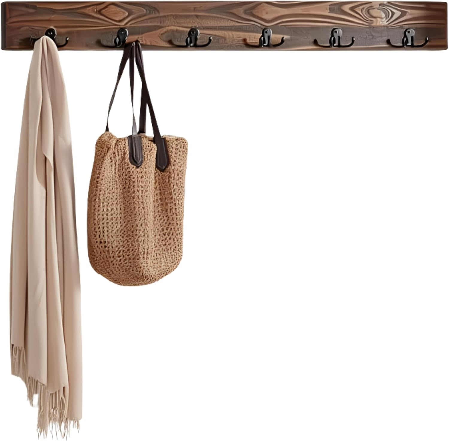 Alaterre 12 Hook Natural Coat Hook, Metal and Wood, 75 lbs Limit