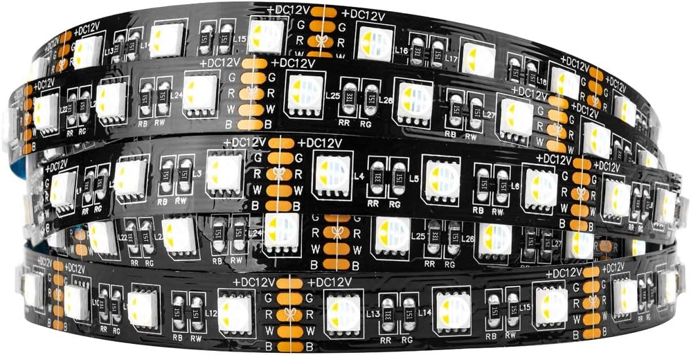 BTF-LIGHTING 5050 RGBW RGB+Warm White(2700K-3000K) 4 Colors in 1 LED Tape Light DC12V 5m 16.4ft 60LED/m Multi-Colored IP30 Black 12mm PCB for Bedroom Kitchen Home Decoration(No Adapter or Controller)