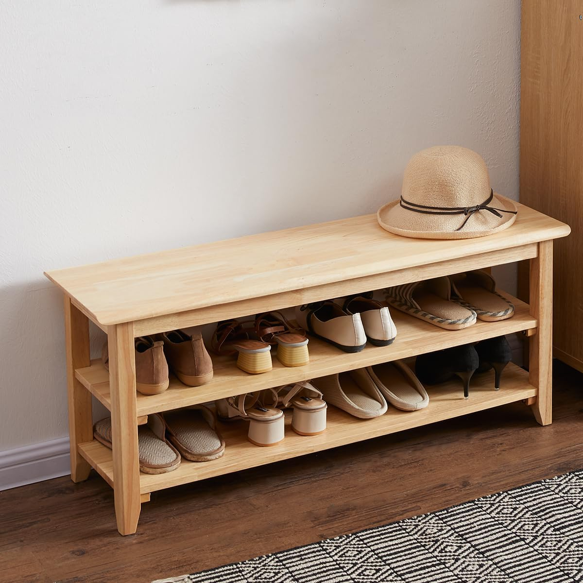XKZG Storage Bench Wooden Shoe Bench Simple Style Wood Entryway Bench Shoe Rack (Natural,39.4")