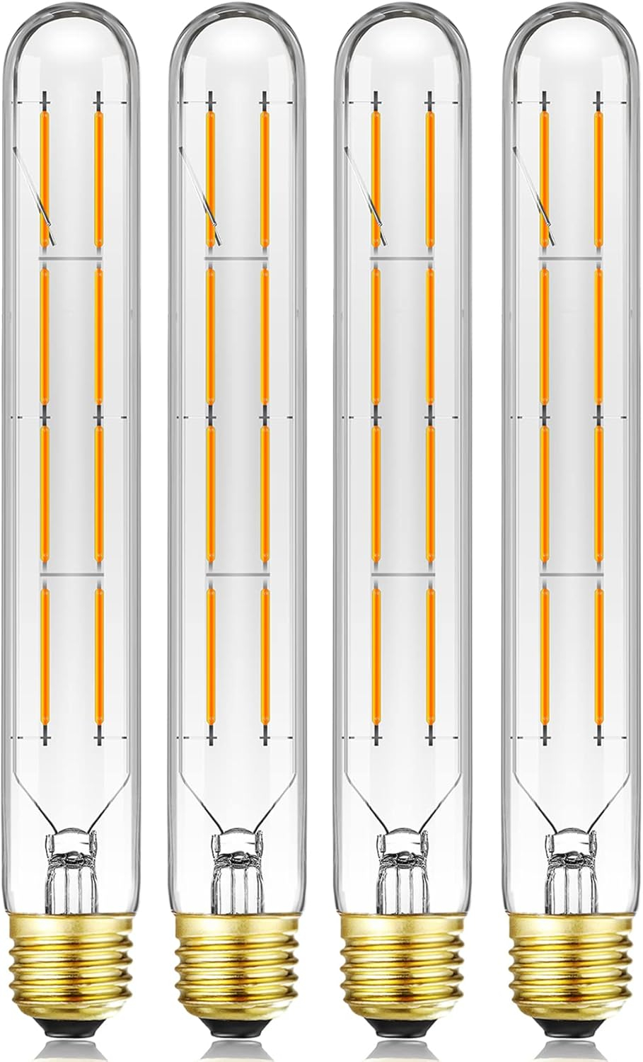 Leools T10 Led Long Bulbs 8W,E26 Dimmable Tubular Bulb,Equivalent 75 Watt, E26 Edison Style Vintage LED Filament Light Bulb,2700K Warm White,8.9in(225mm),4-Pack.
