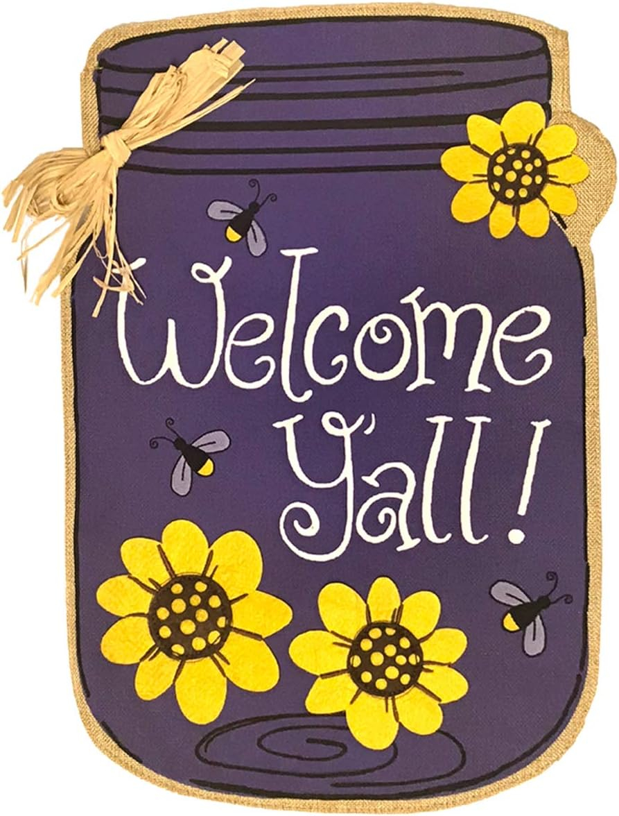 Briarwood Lane Welcome Y'all Jar Burlap Spring Garden Flag