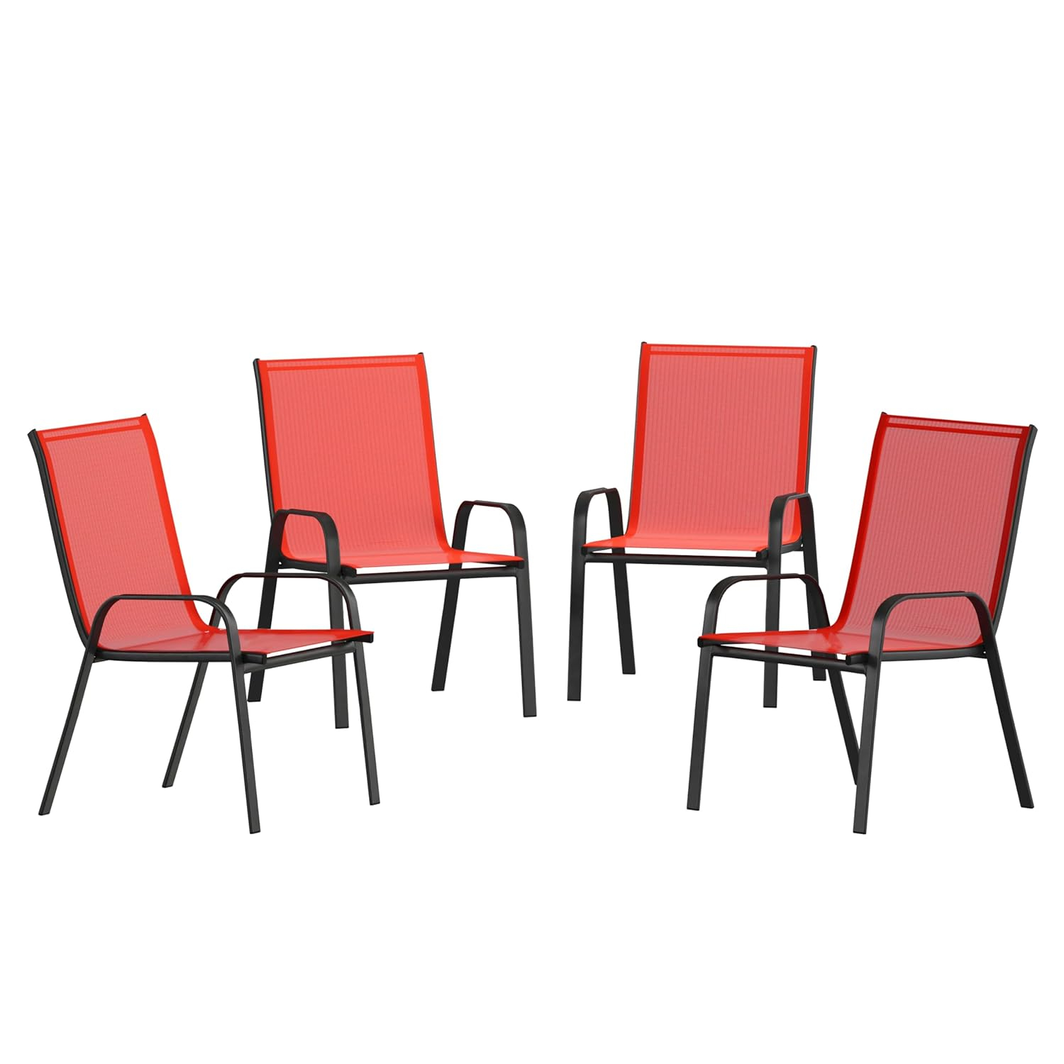 Flash Furniture Brazos Metal Patio Stack Chair in Red (Set of 4)